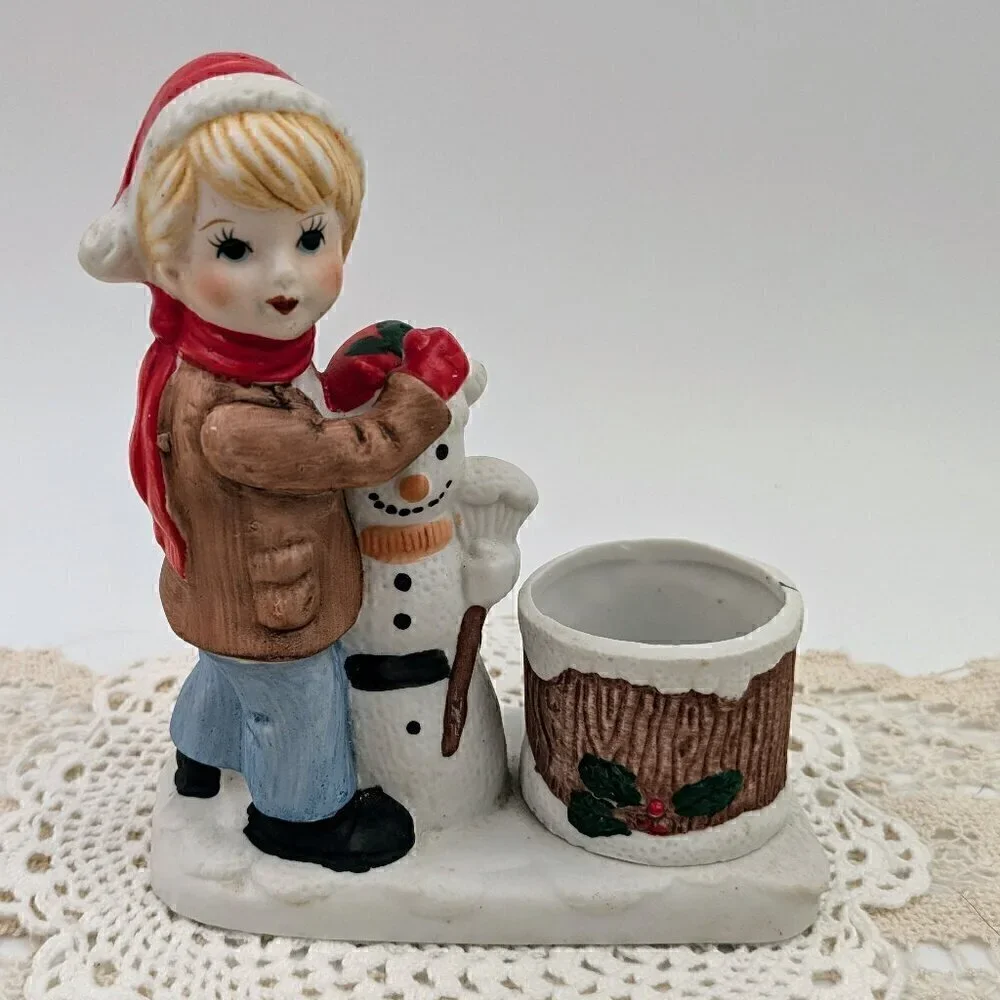 Vintage CMA Inc. Verona Vergasi Candle Holder - Boy with Snowman